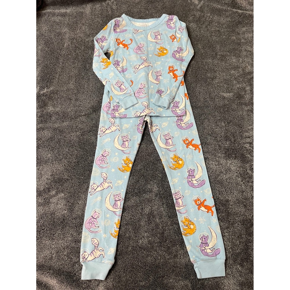 Member's Mark Kids Organic Cotton Pajama Set Blue Cats in Space Long Sleeve SZ 6